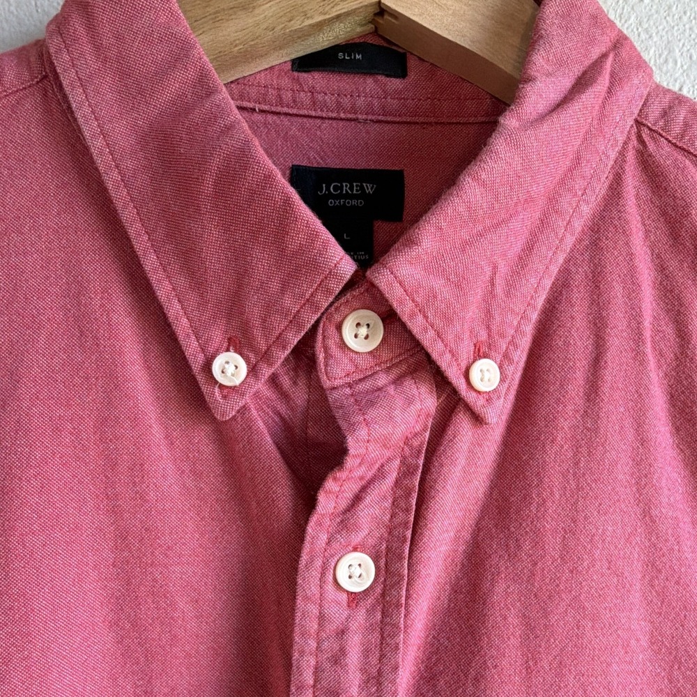 J.CREW Oxford Shirt Mens L Slim Fit Red Solid Button Down Long Sleeve Pockets